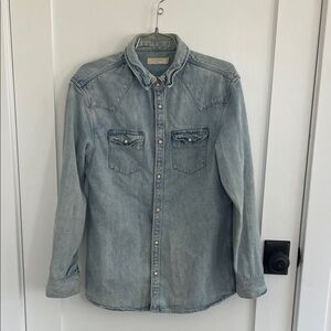 All Saints Light Wash Denim Button-Down Shirt